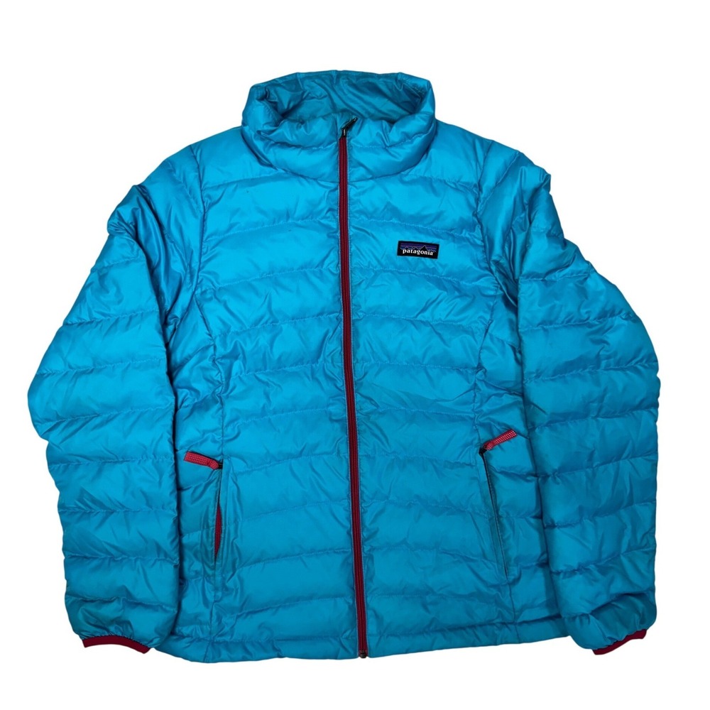 Patagonia Girls Down Sweater Jacket‎ Blue Pink Puffer Coat Size Large 12